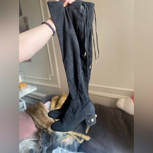 Over the knee black suede boots